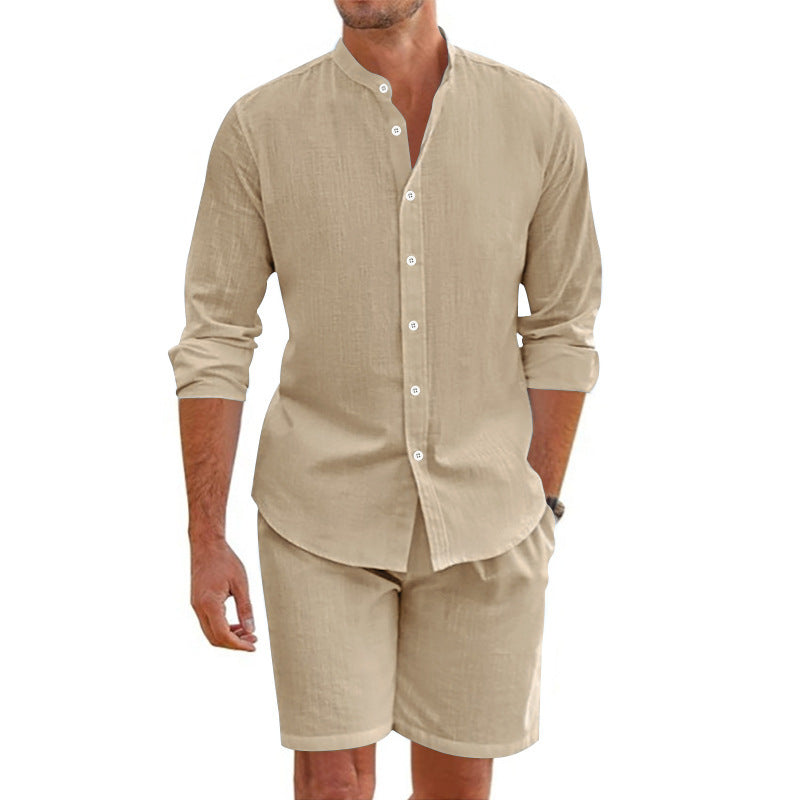 Set due pezzi top e pantaloncini casual da uomo in lino