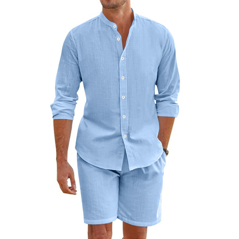 Set due pezzi top e pantaloncini casual da uomo in lino