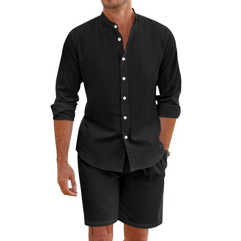 Set due pezzi top e pantaloncini casual da uomo in lino
