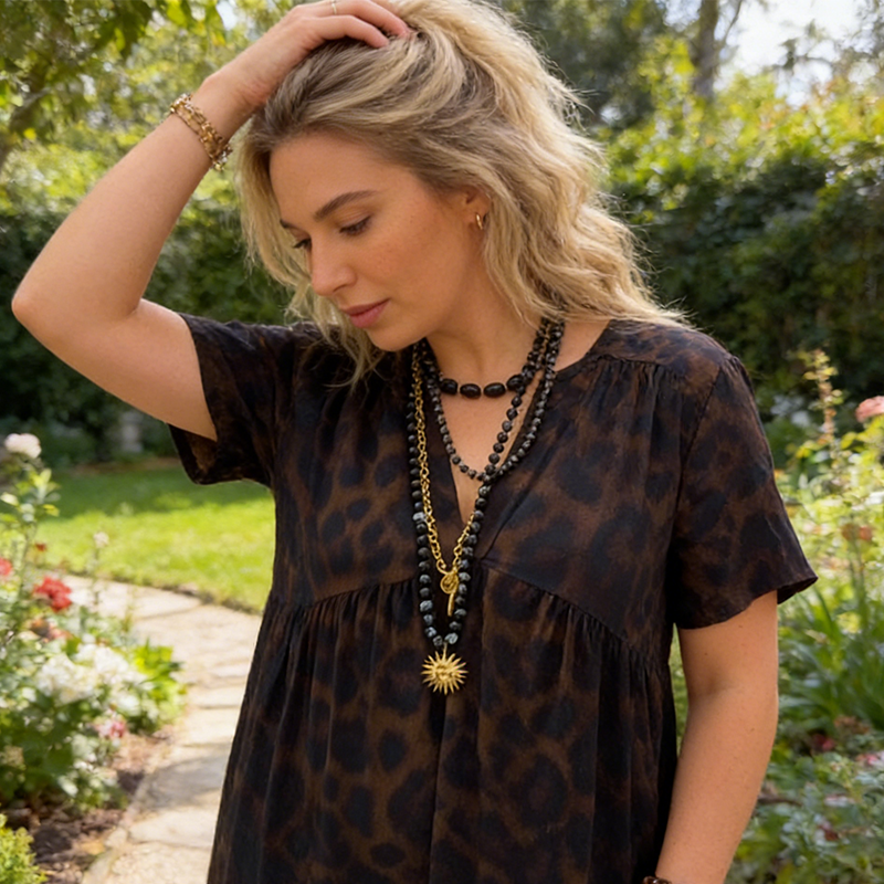 💞New arrival 60% OFF for a Limited Time!!👗Women's V-Neck Leopard Print Maxi Dress With Free Necklace📿💎