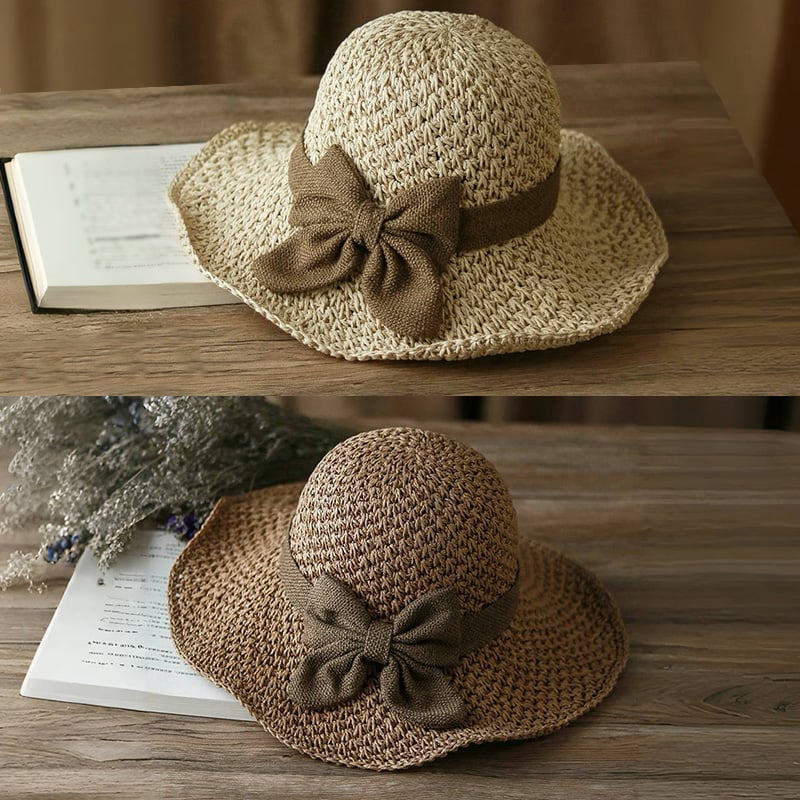 🎀 SCONTO DEL 50% 👒 | Cappello di paglia con fiocco retrò – Pieghevole e traspirante per l'estate