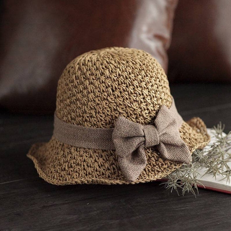 🎀 SCONTO DEL 50% 👒 | Cappello di paglia con fiocco retrò – Pieghevole e traspirante per l'estate
