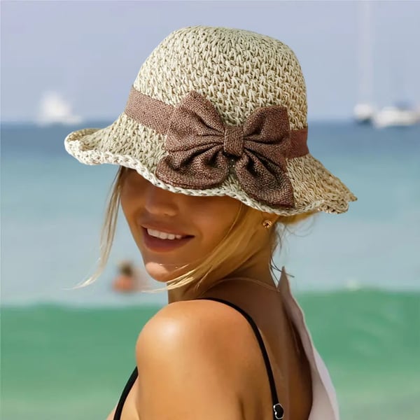 🎀 SCONTO DEL 50% 👒 | Cappello di paglia con fiocco retrò – Pieghevole e traspirante per l'estate