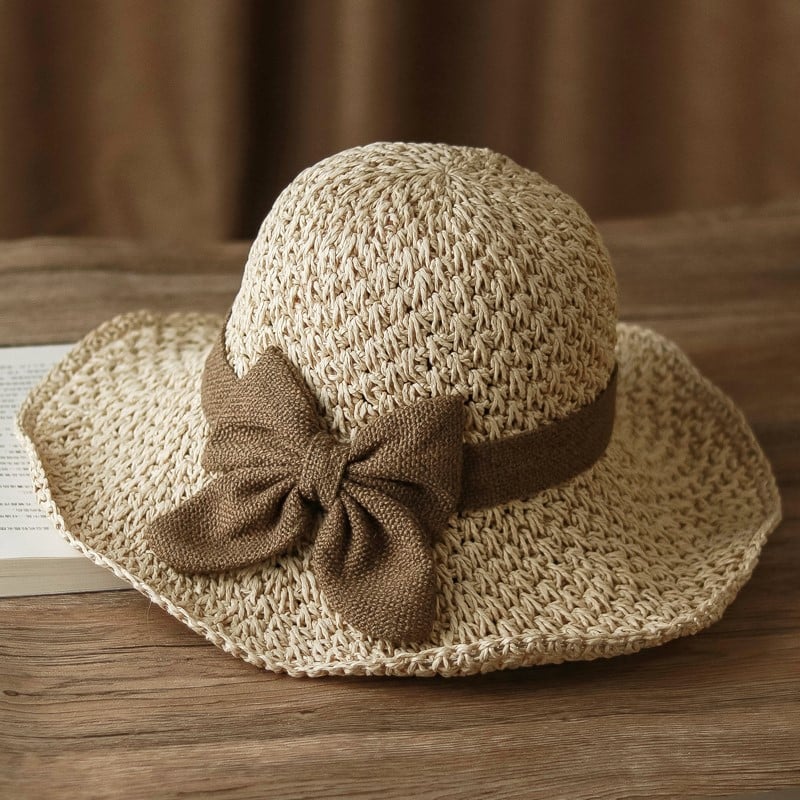🎀 SCONTO DEL 50% 👒 | Cappello di paglia con fiocco retrò – Pieghevole e traspirante per l'estate