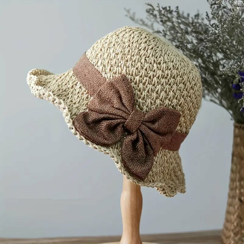 🎀 SCONTO DEL 50% 👒 | Cappello di paglia con fiocco retrò – Pieghevole e traspirante per l'estate