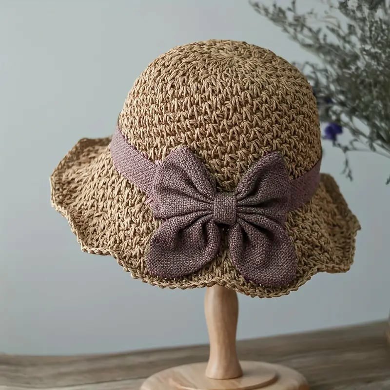 🎀 SCONTO DEL 50% 👒 | Cappello di paglia con fiocco retrò – Pieghevole e traspirante per l'estate