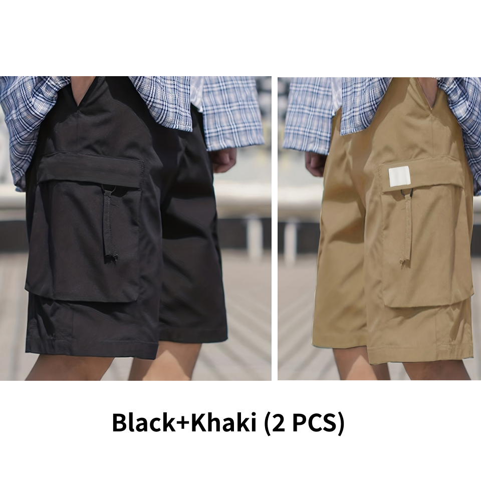 Pantaloncini cargo casual da uomo con elastico in vita