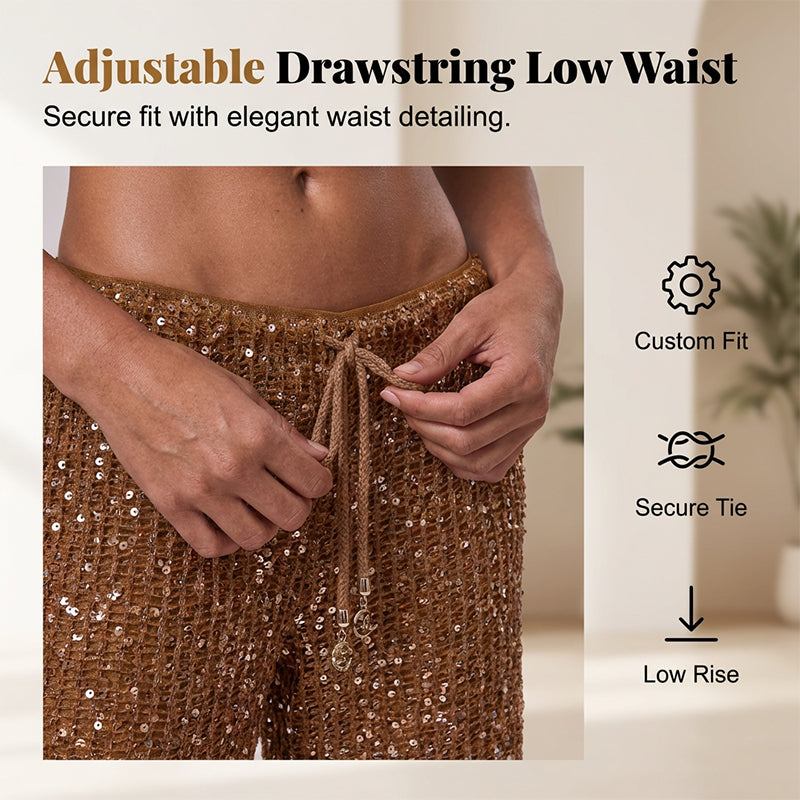 Pantaloni a vita bassa con paillettes glamour
