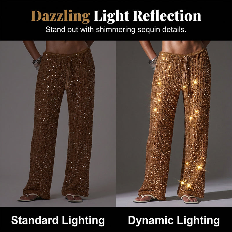 Pantaloni a vita bassa con paillettes glamour