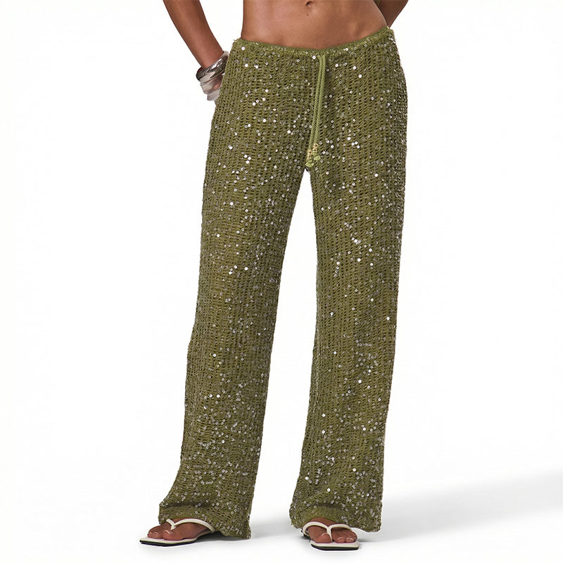 Pantaloni a vita bassa con paillettes glamour
