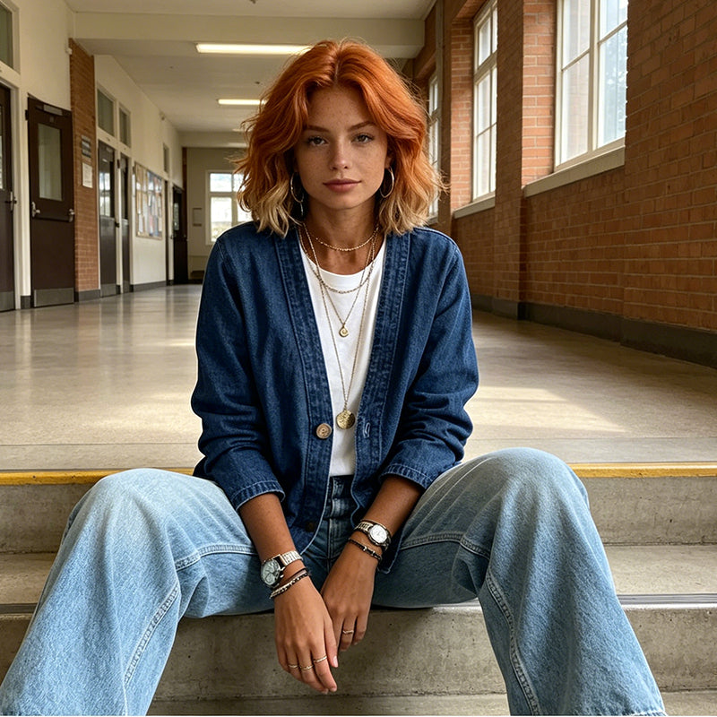 ⏳Offerta a tempo limitato⏰Giacca di jeans classica da donna con bottoni frontali