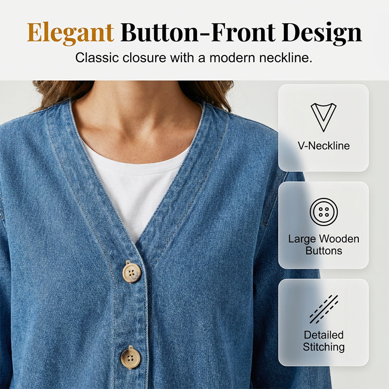 ⏳Offerta a tempo limitato⏰Giacca di jeans classica da donna con bottoni frontali