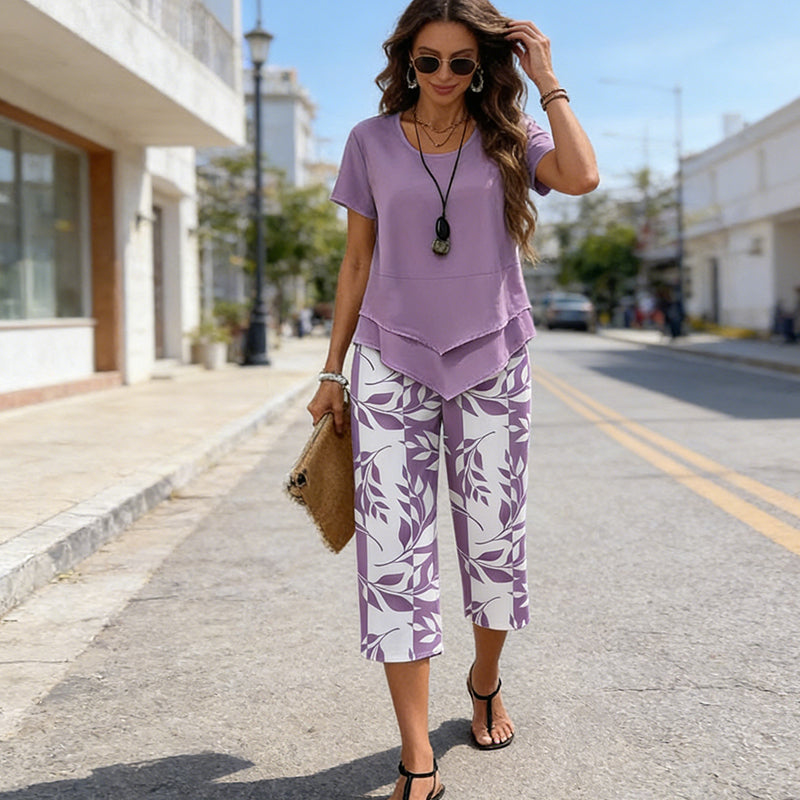 👗 OFFERTA A TEMPO LIMITATO: SCONTO 50%! 🔥 Completo 2 pezzi da donna – Top tunica asimmetrico a strati e pantaloni ampi stampati, Poliestere traspirante ✨