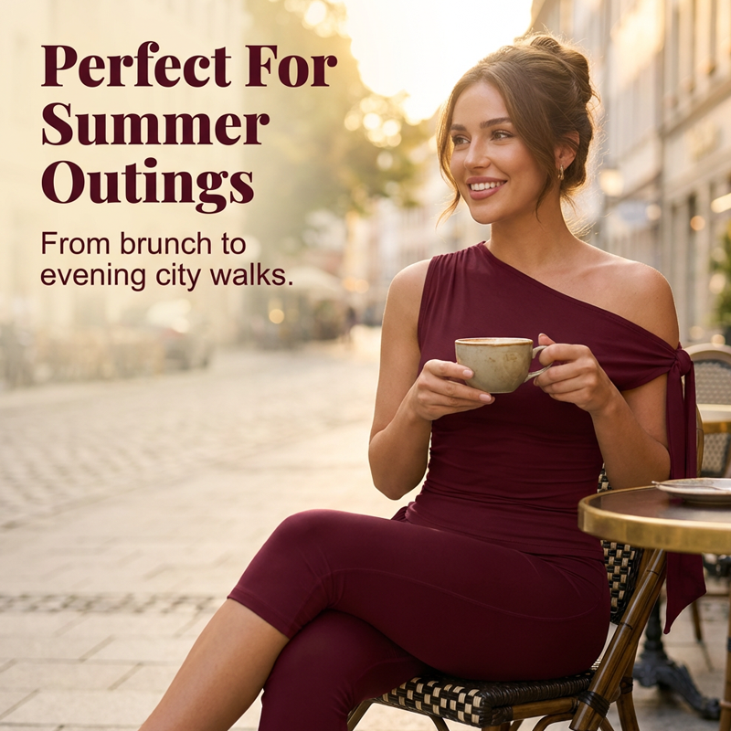 One-Shoulder Top & Capri Pants 2-Piece Set