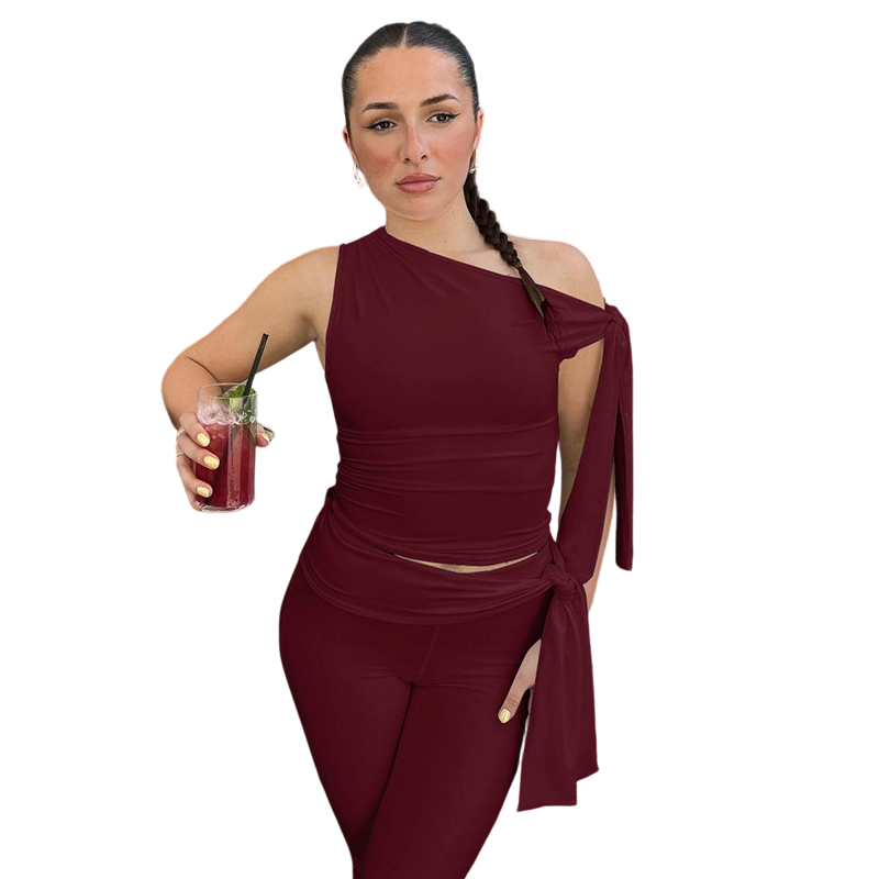 One-Shoulder Top & Capri Pants 2-Piece Set