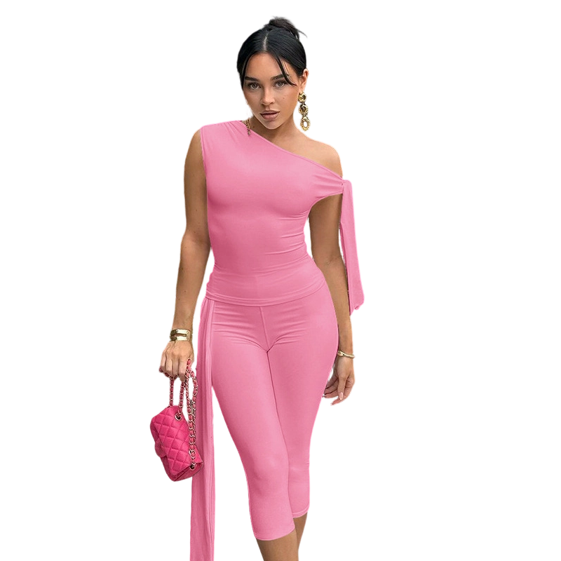 One-Shoulder Top & Capri Pants 2-Piece Set