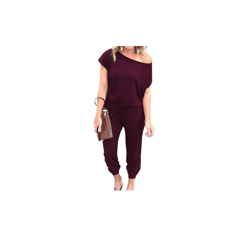 📢📢40% OFF !! ⏰Women's Casual Off Shoulder Short Sleeve Jumpsuit