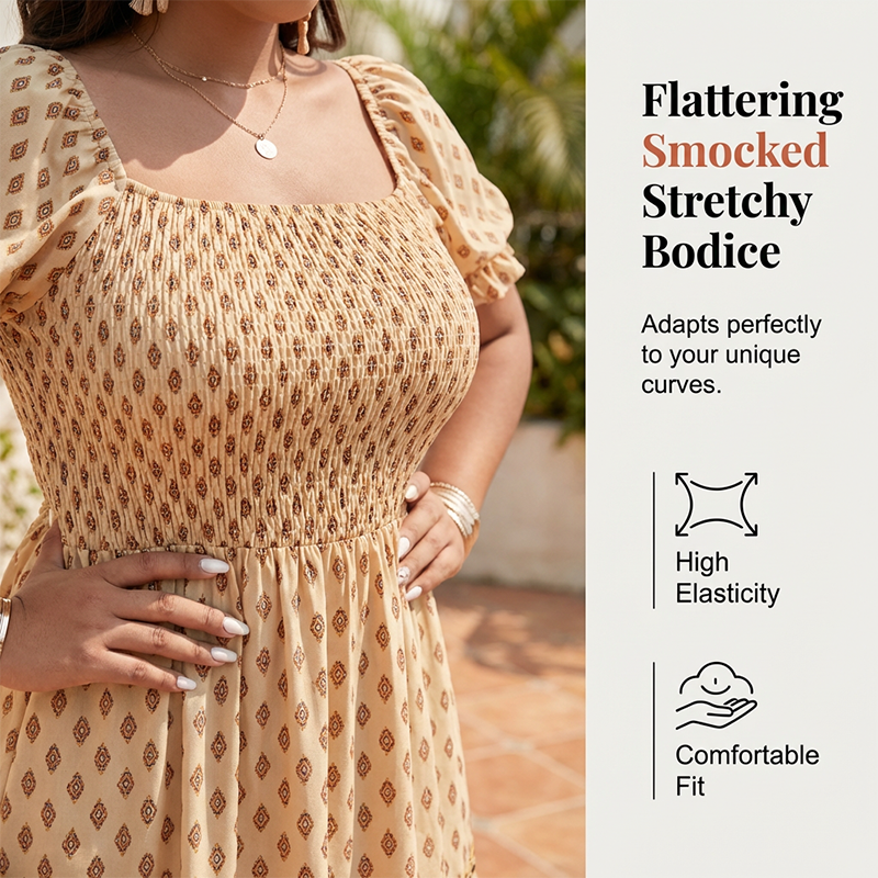 Square Neck Puff Sleeve Tiered Maxi Dress