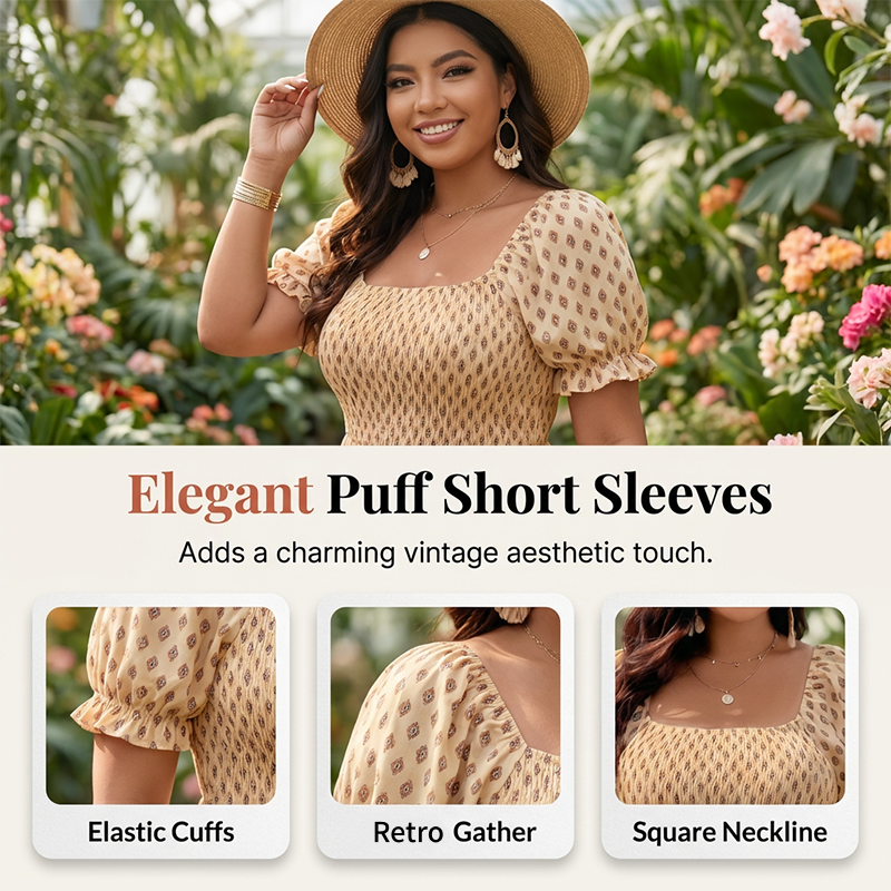 Square Neck Puff Sleeve Tiered Maxi Dress