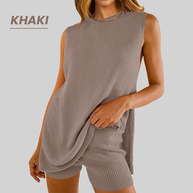 🌞Summer Sale 50% OFF🔥Women's Summer Sleeveless Knit Tops and Shorts 2-Piece Outfits
