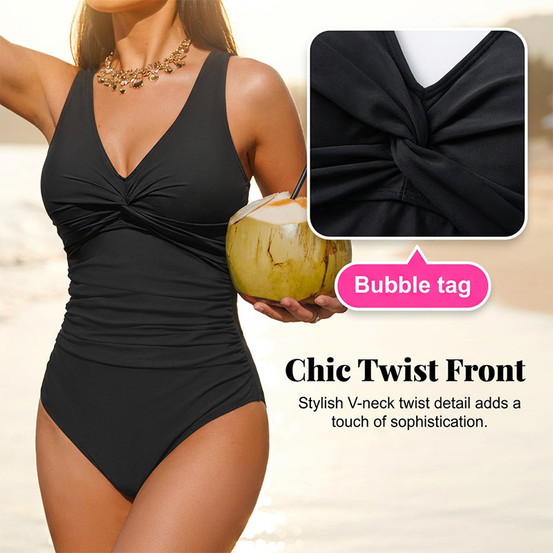 🥳2026 HOT SALE🥳💞50K+ SOLD!👵🏖️ 49% OFF! Women's One-Piece Swimsuit – Tummy control ruching, elegant twist-front. Wide straps stay put, no digging. Quick-dry fabric. Perfect for pool or beach. 🌊💕