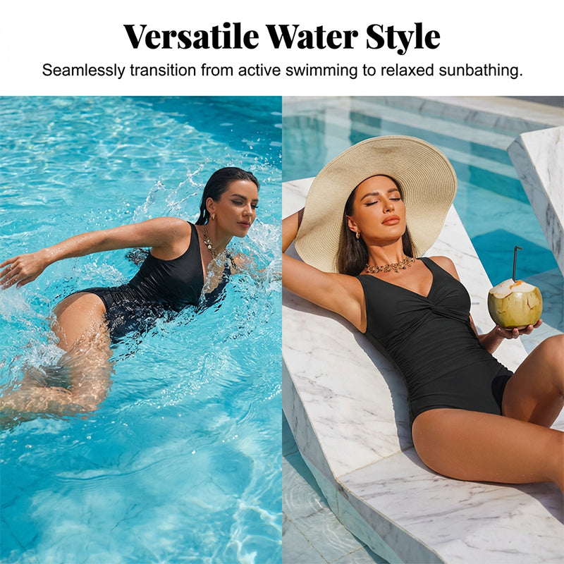 🥳2026 HOT SALE🥳💞50K+ SOLD!👵🏖️ 49% OFF! Women's One-Piece Swimsuit – Tummy control ruching, elegant twist-front. Wide straps stay put, no digging. Quick-dry fabric. Perfect for pool or beach. 🌊💕