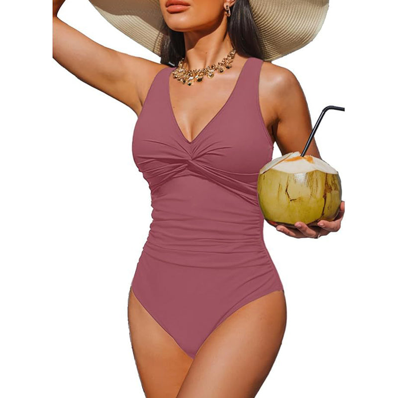 🥳2026 HOT SALE🥳💞50K+ SOLD!👵🏖️ 49% OFF! Women's One-Piece Swimsuit – Tummy control ruching, elegant twist-front. Wide straps stay put, no digging. Quick-dry fabric. Perfect for pool or beach. 🌊💕