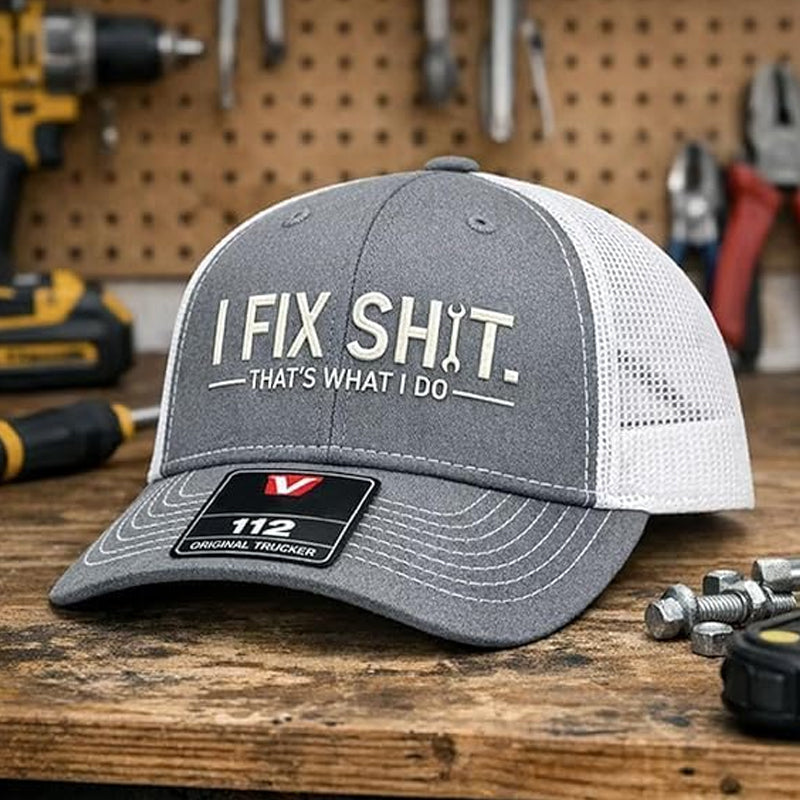 🧢Nuovo arrivo 2026😎Cappellino trucker in rete con ricamo "I Fix Shit" – Cappello da sole traspirante per esterni🧢☀️