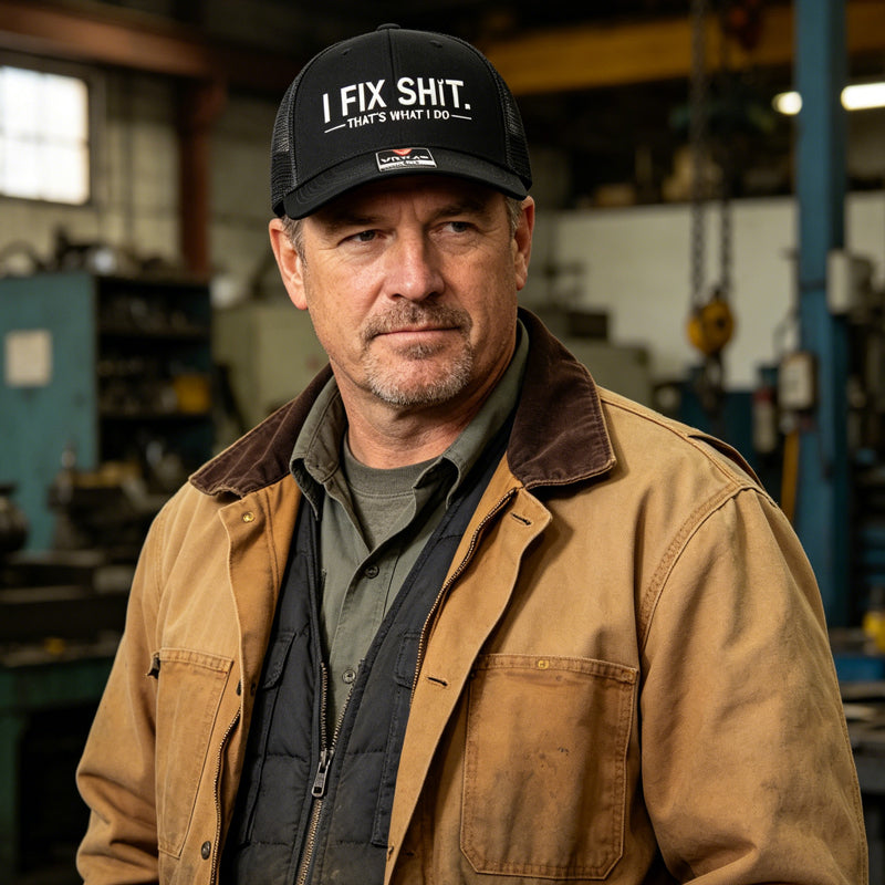 🧢Nuovo arrivo 2026😎Cappellino trucker in rete con ricamo "I Fix Shit" – Cappello da sole traspirante per esterni🧢☀️