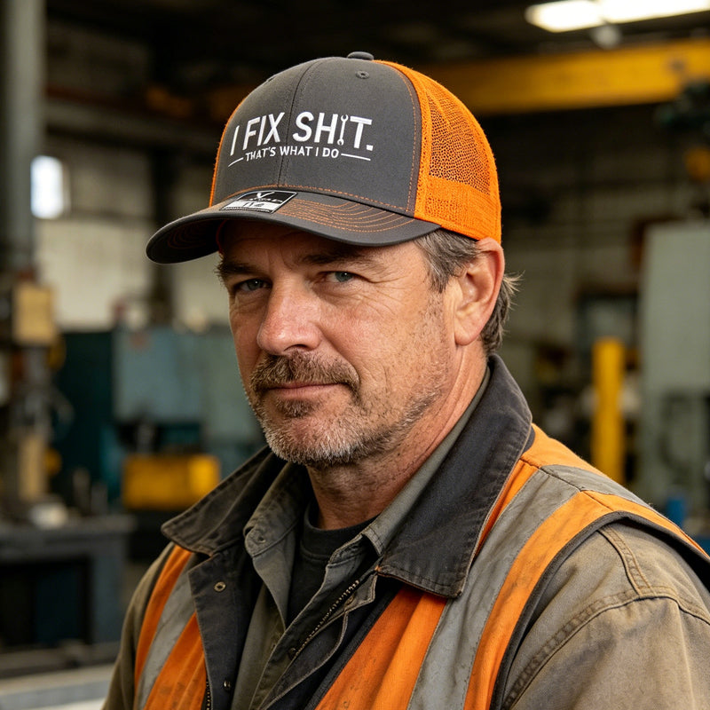 🧢Nuovo arrivo 2026😎Cappellino trucker in rete con ricamo "I Fix Shit" – Cappello da sole traspirante per esterni🧢☀️