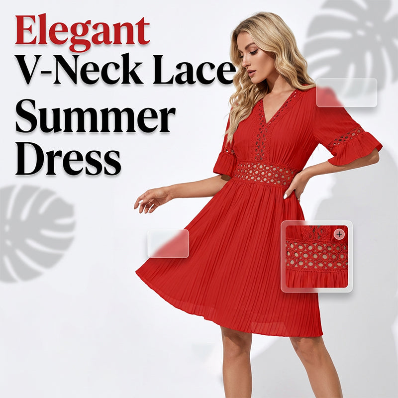 Chic V-Neck Dress with Lace Cutout Details