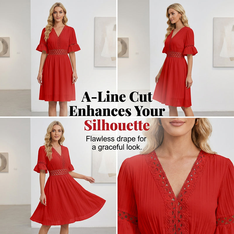 Chic V-Neck Dress with Lace Cutout Details