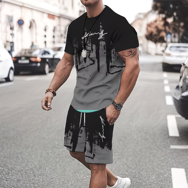 👕 LIMITED-TIME 50% OFF! 🩳 Men's Graphic Print T-Shirt & Shorts Set – Coordinated, Soft, Adjustable Waist 🌴