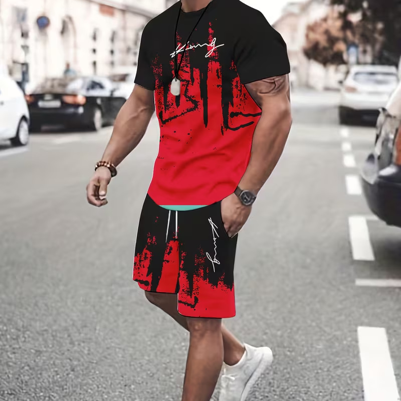 👕 LIMITED-TIME 50% OFF! 🩳 Men's Graphic Print T-Shirt & Shorts Set – Coordinated, Soft, Adjustable Waist 🌴