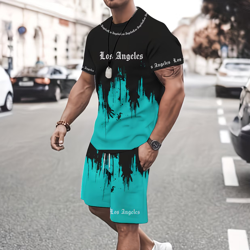 👕 LIMITED-TIME 50% OFF! 🩳 Men's Graphic Print T-Shirt & Shorts Set – Coordinated, Soft, Adjustable Waist 🌴