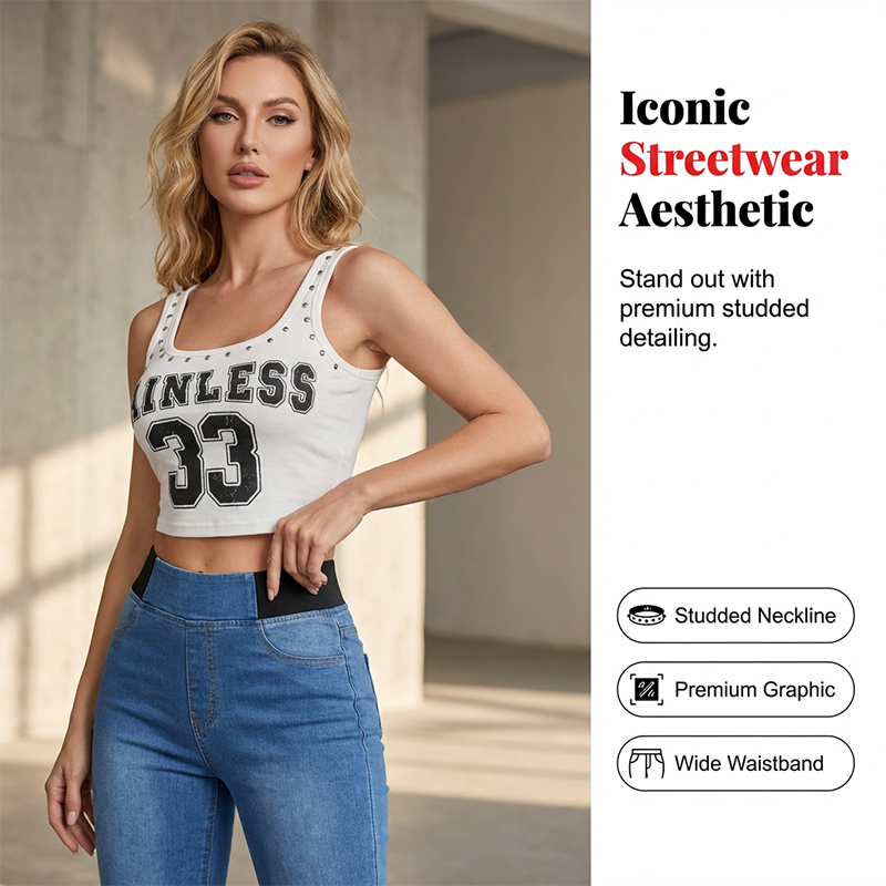 Chic Rhinestone Tank Top & Flare Jeans 2-Piece Set