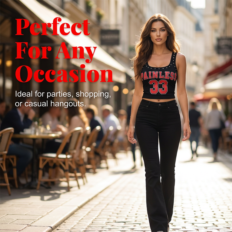Chic Rhinestone Tank Top & Flare Jeans 2-Piece Set