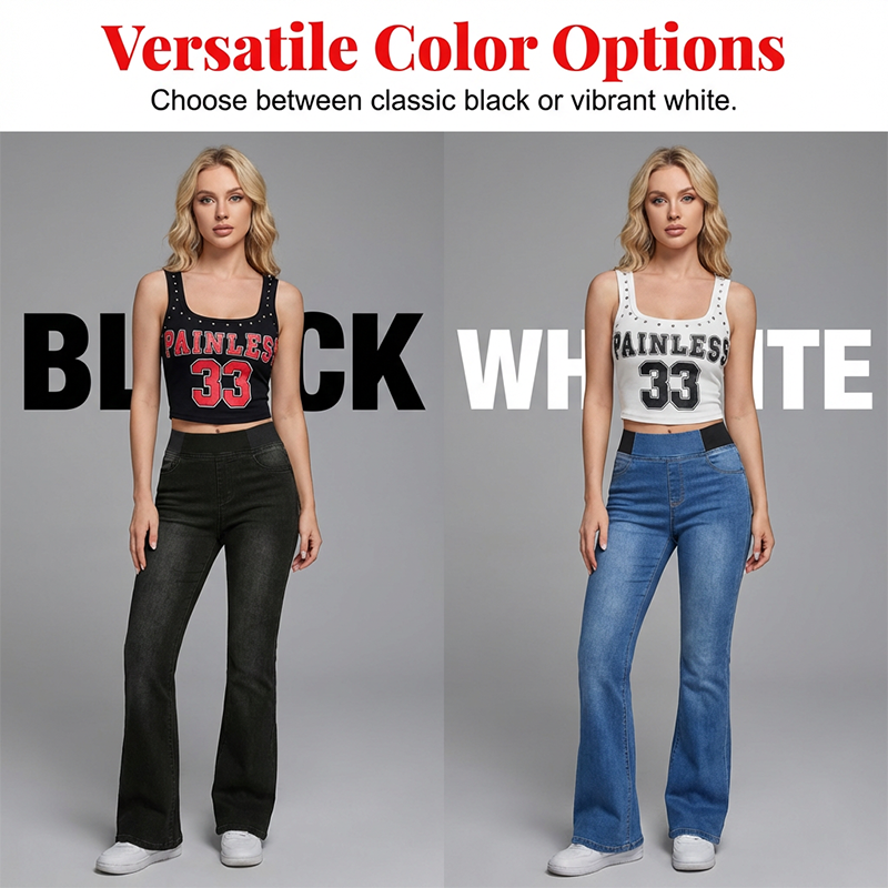 Chic Rhinestone Tank Top & Flare Jeans 2-Piece Set