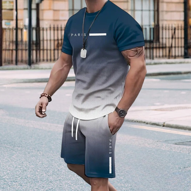 Men's Gradient Color T-Shirt & Shorts Set