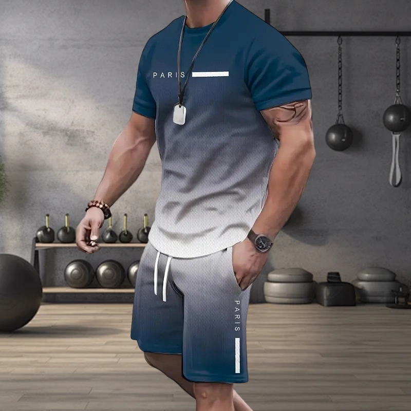 Men's Gradient Color T-Shirt & Shorts Set