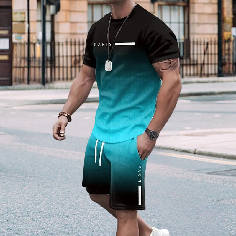 Men's Gradient Color T-Shirt & Shorts Set