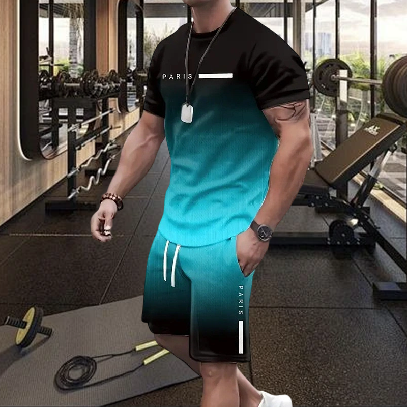Men's Gradient Color T-Shirt & Shorts Set
